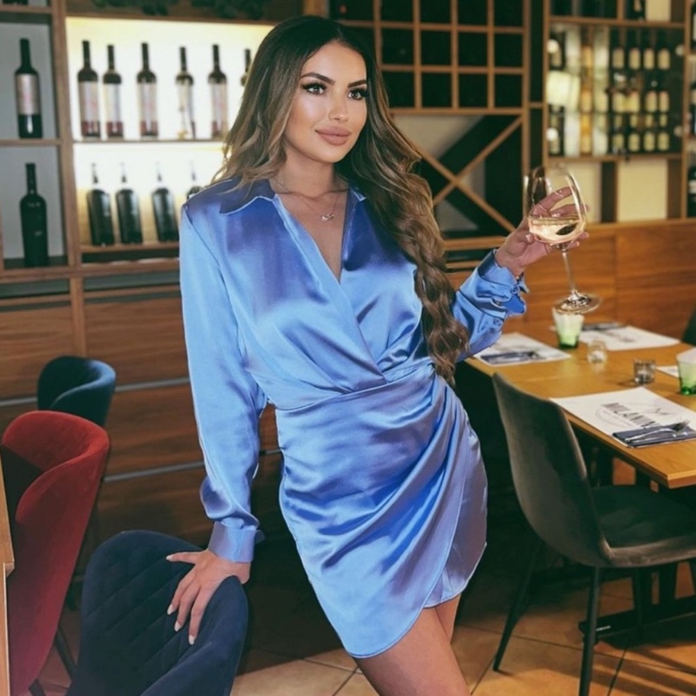 Zara Light Blue Short Satin Effect Dress